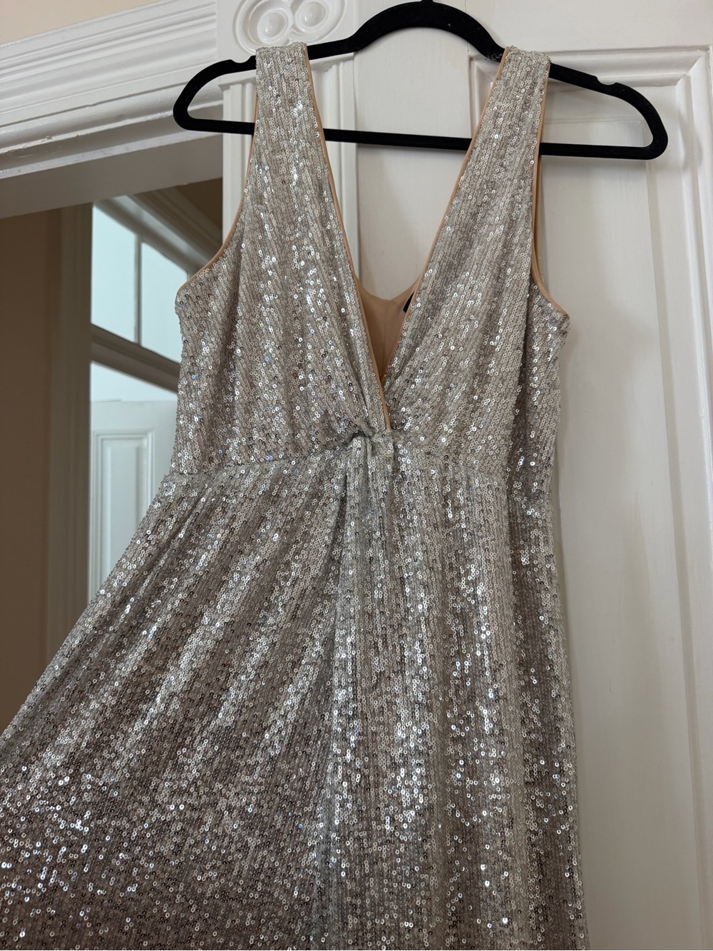 Lulu's Silver Sequin Plunge Romper perfect for disco event